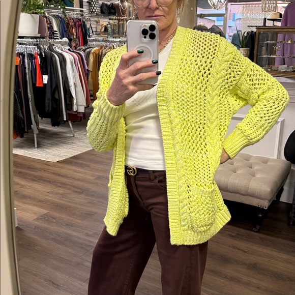 Anthropologie Serenity Open Front Cardigan in Neon Highlighter Yellow size XS/S - Picture 3 of 13
